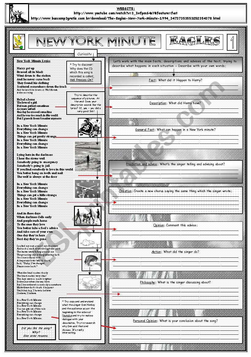 NEW YORK MINUTE - EAGLES - IN TWO PARTS - THIS IS PART 01  - FULLY EDITABLE AND FULLY CORRECTABLE