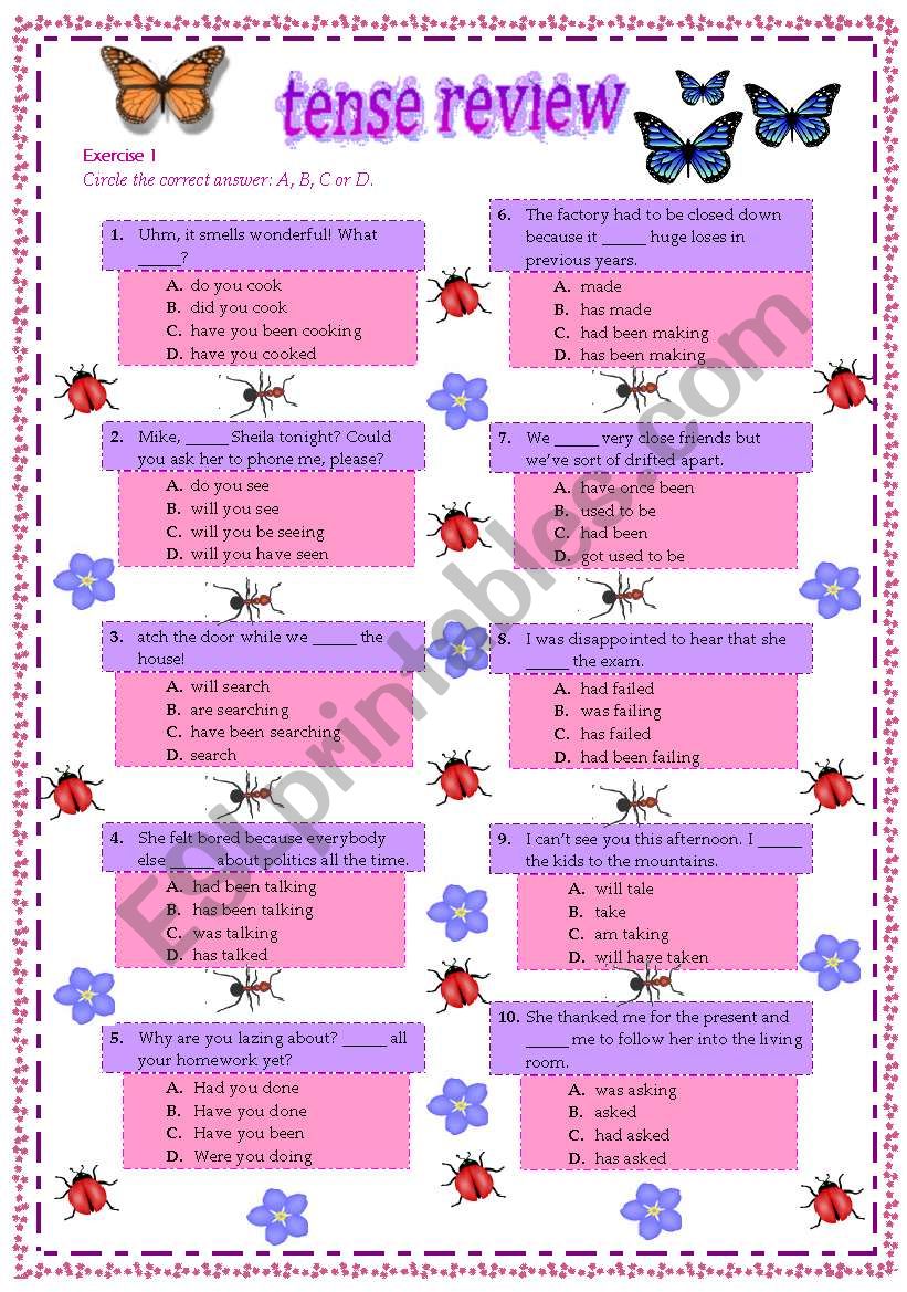 TENSE REVIEW ACTIVITY worksheet