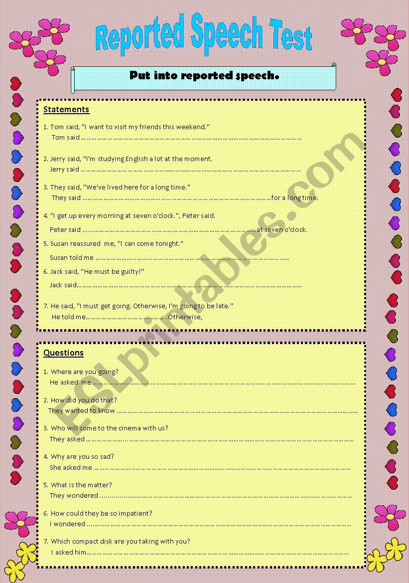 Reported Speech: statements, questions and commands. 