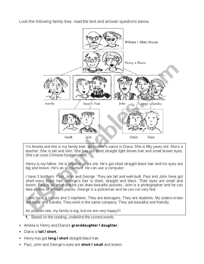 FAMILY PHYSICAL DESCRIPTION worksheet