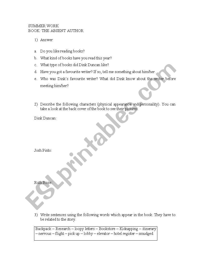 Activities based on the book 