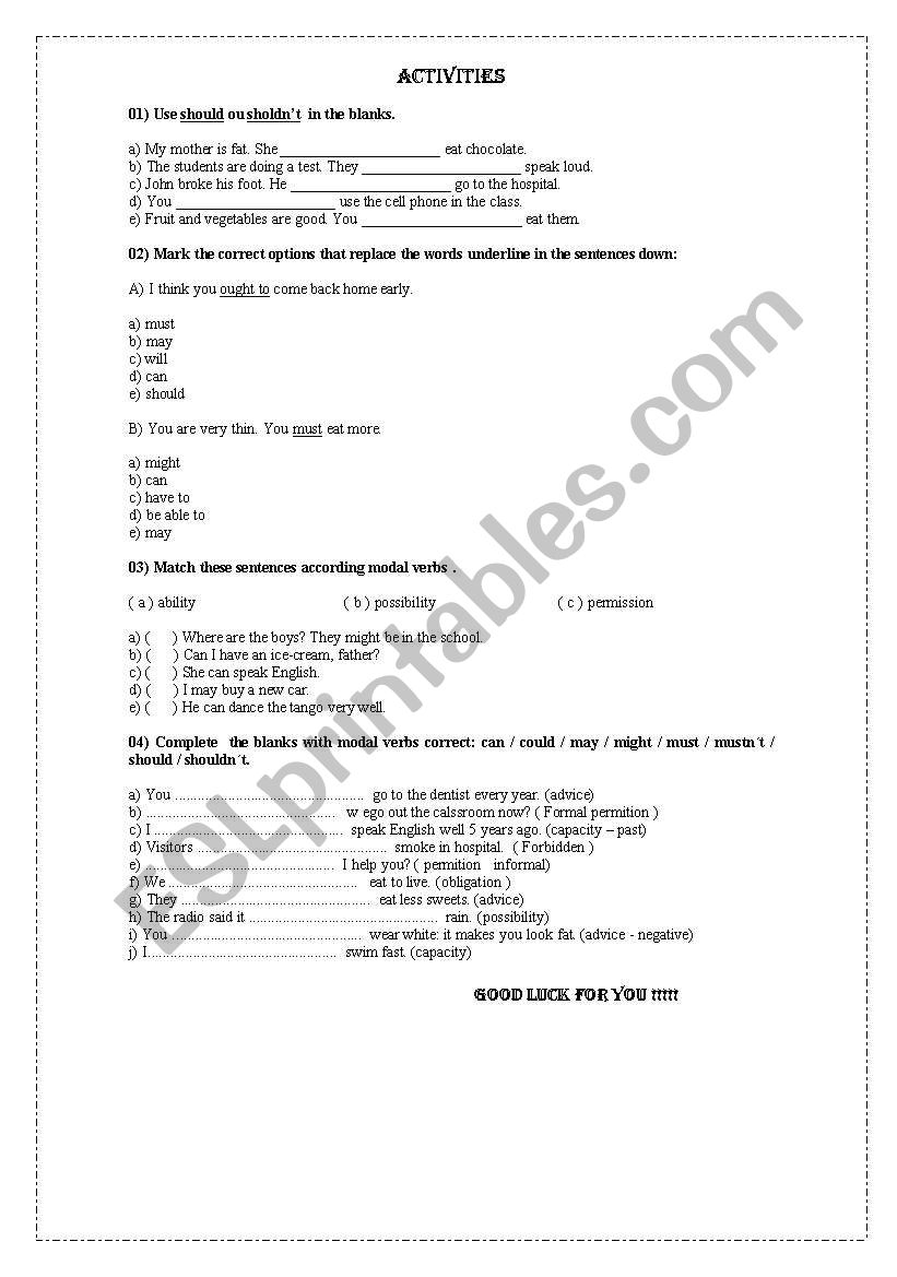 modal verbs worksheet