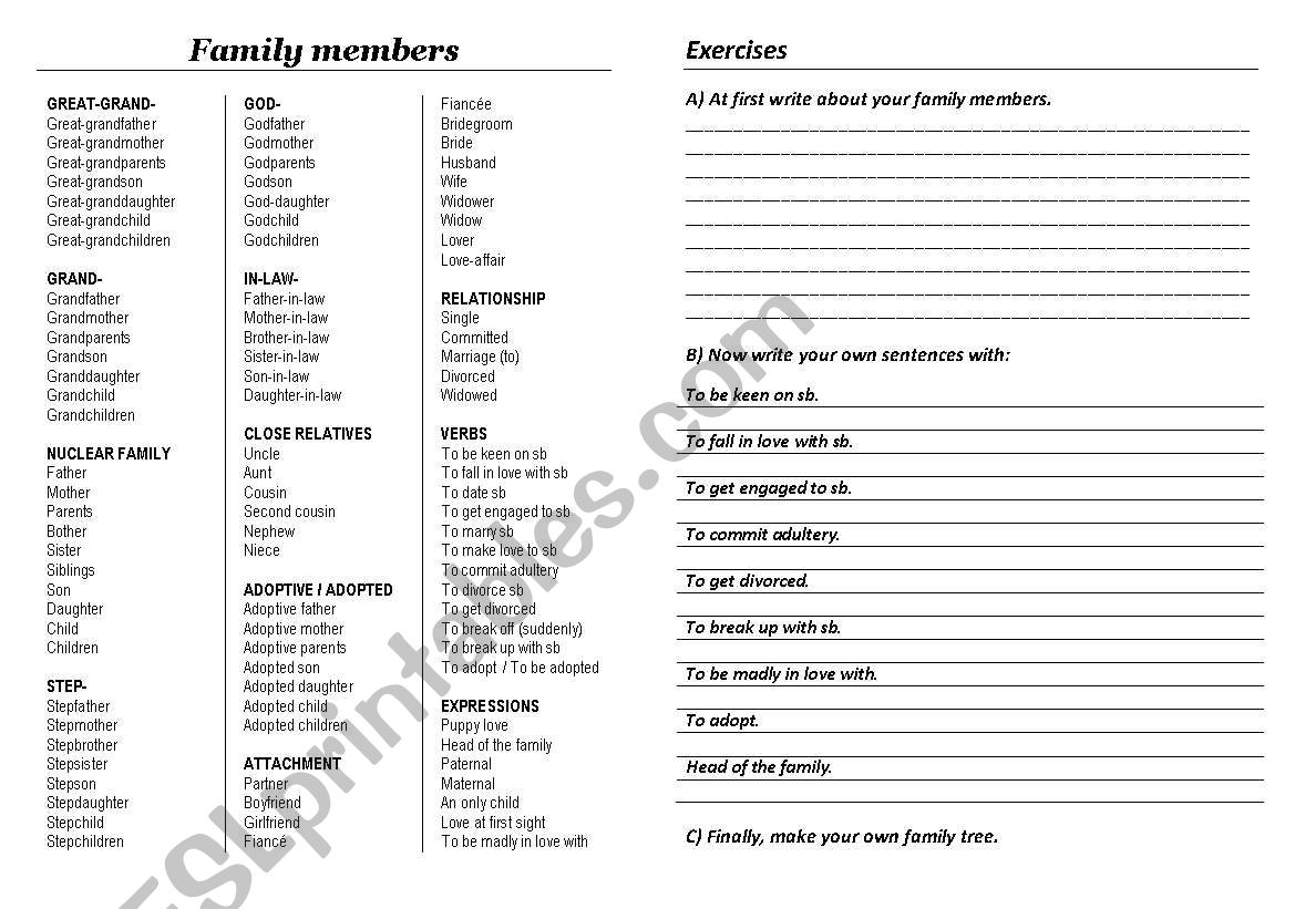 Family Members worksheet