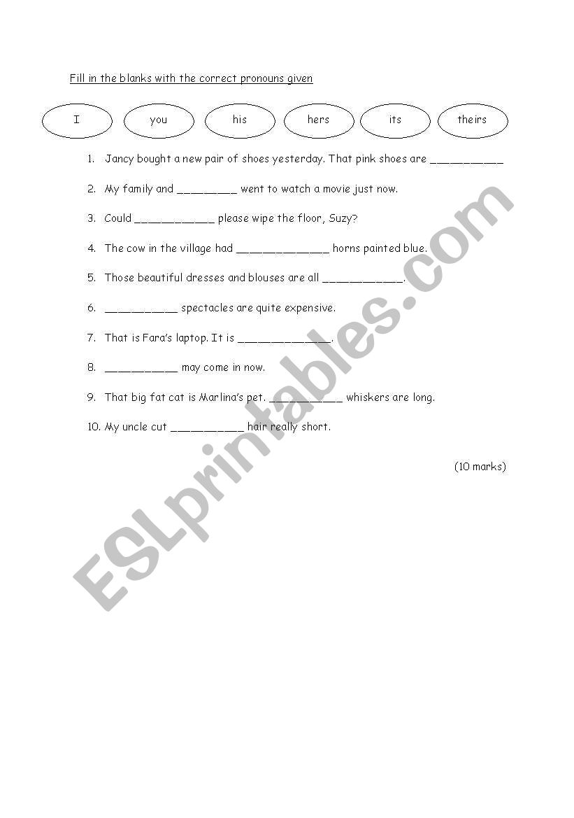 Personal Pronouns worksheet