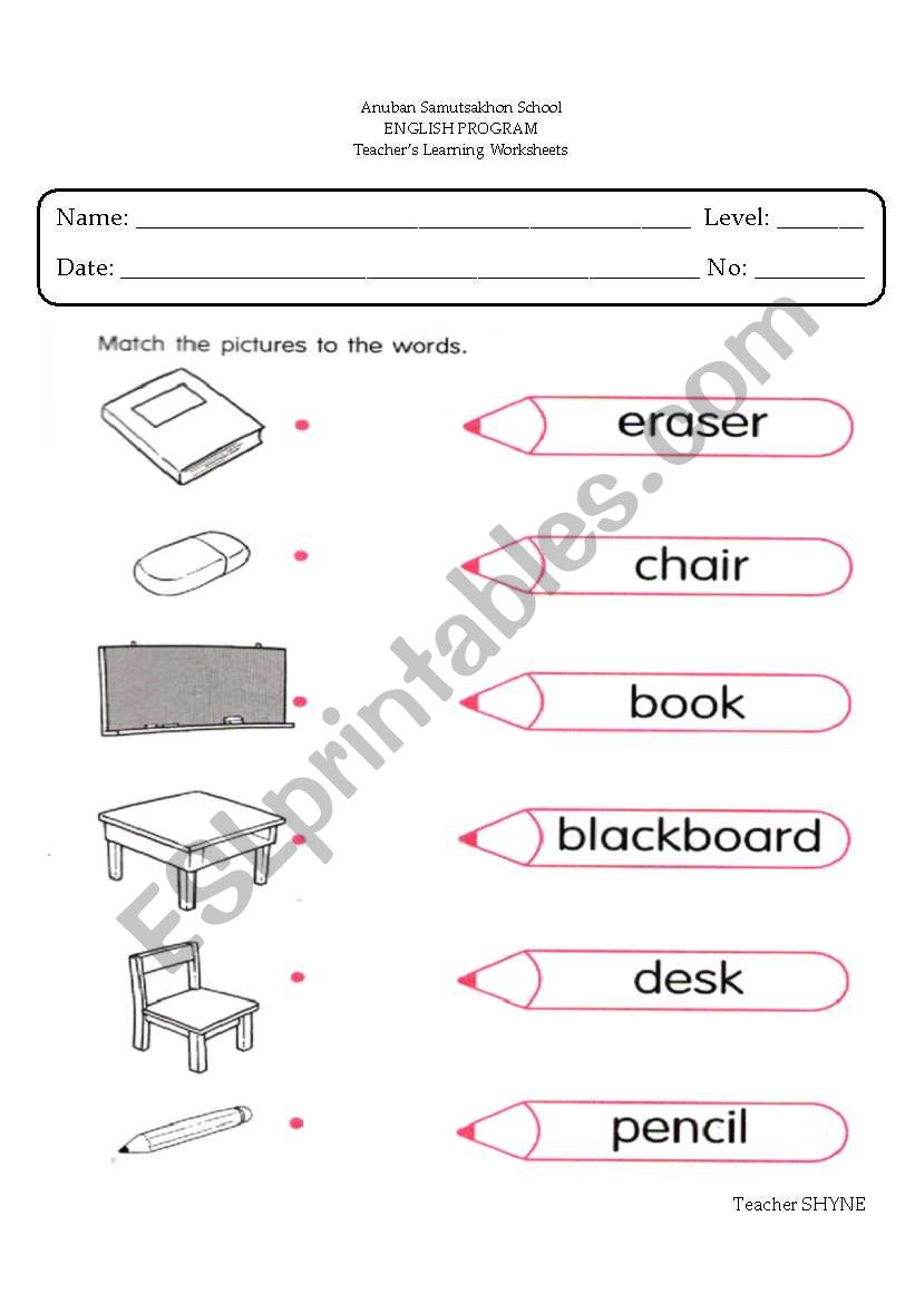 things in the classroom worksheet