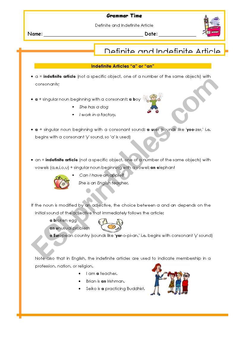 Indefinite and Definite Articles