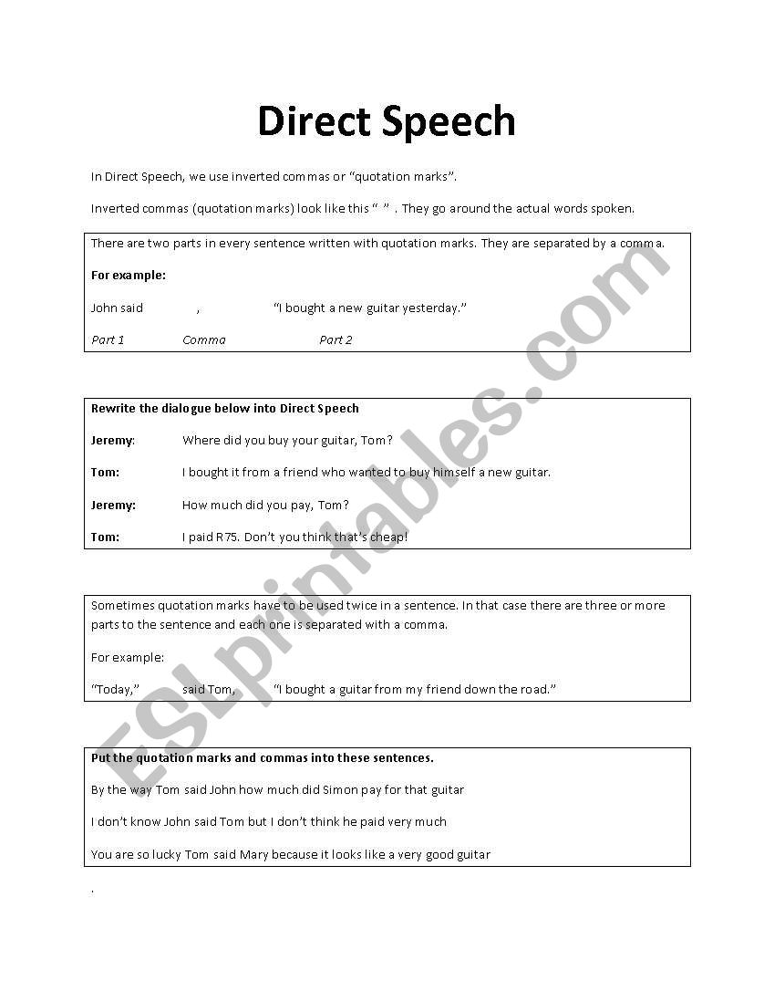 direct speech worksheet
