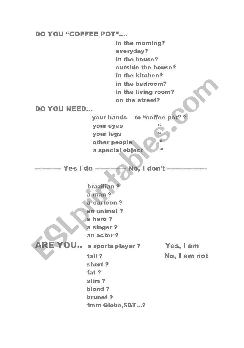 coffee pot & who am I ? worksheet