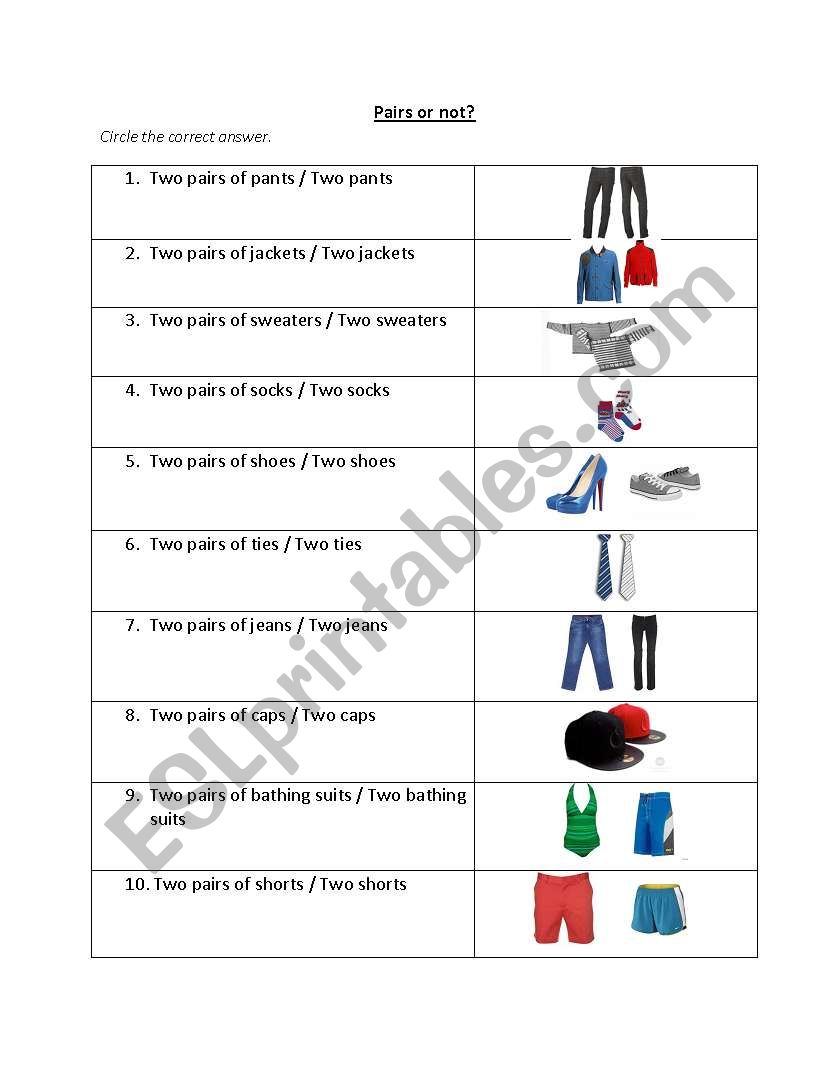 Pairs or Not? worksheet