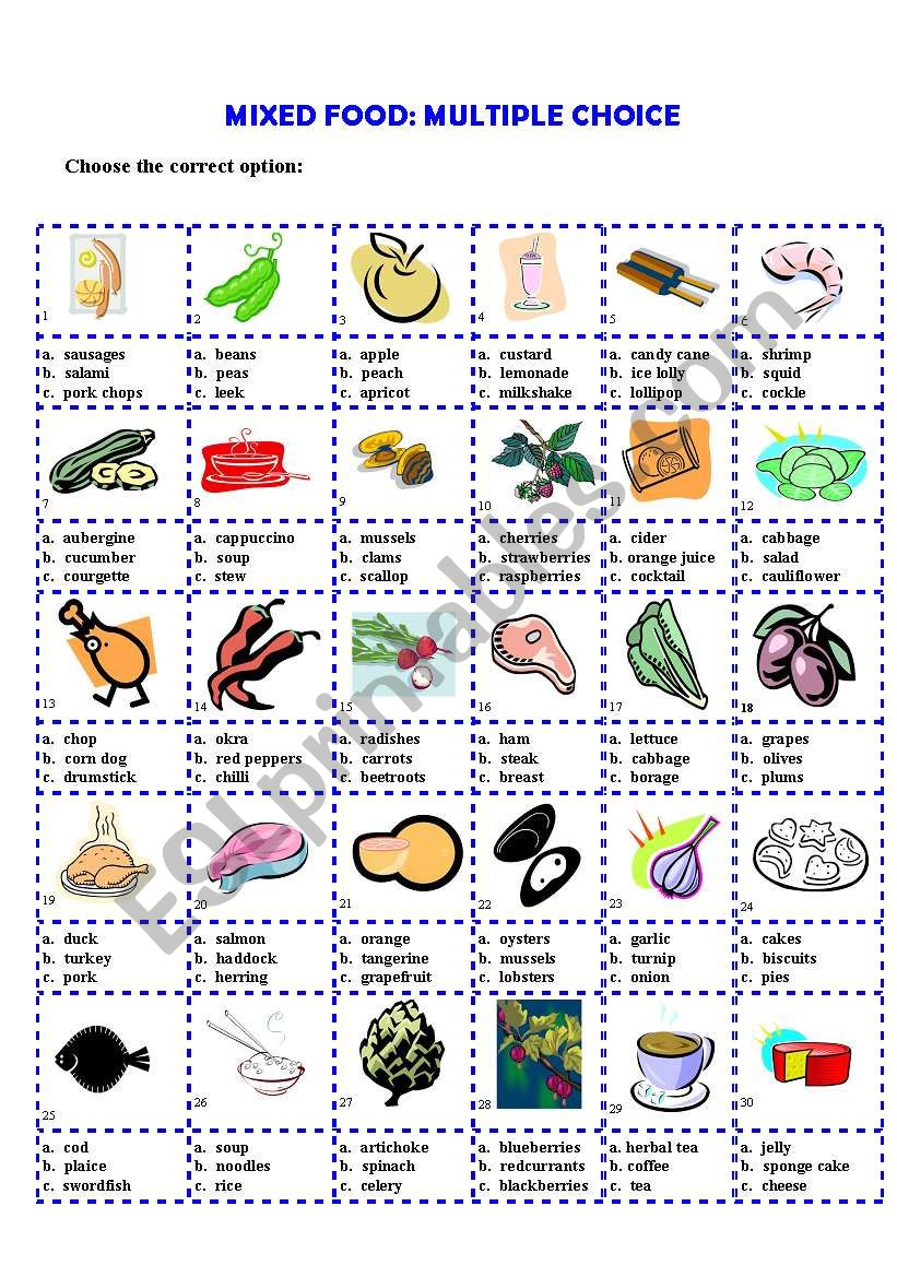 Mixed food: multiple choice worksheet