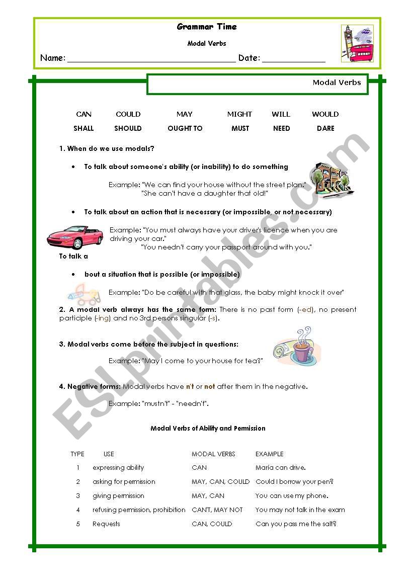 Modal Verbs Handout worksheet