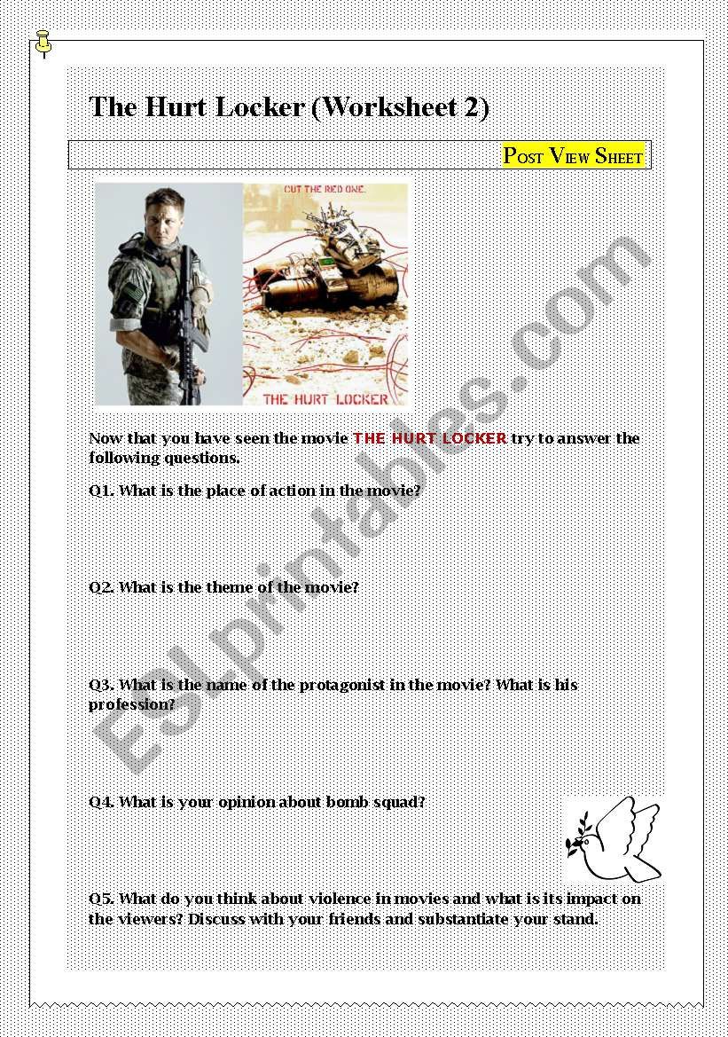 The HURT LOCKER postview sheet