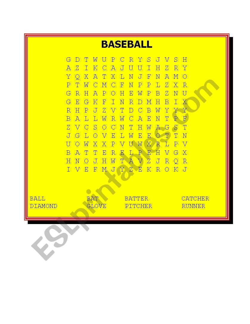 BASEBALL WORD SEARCH worksheet