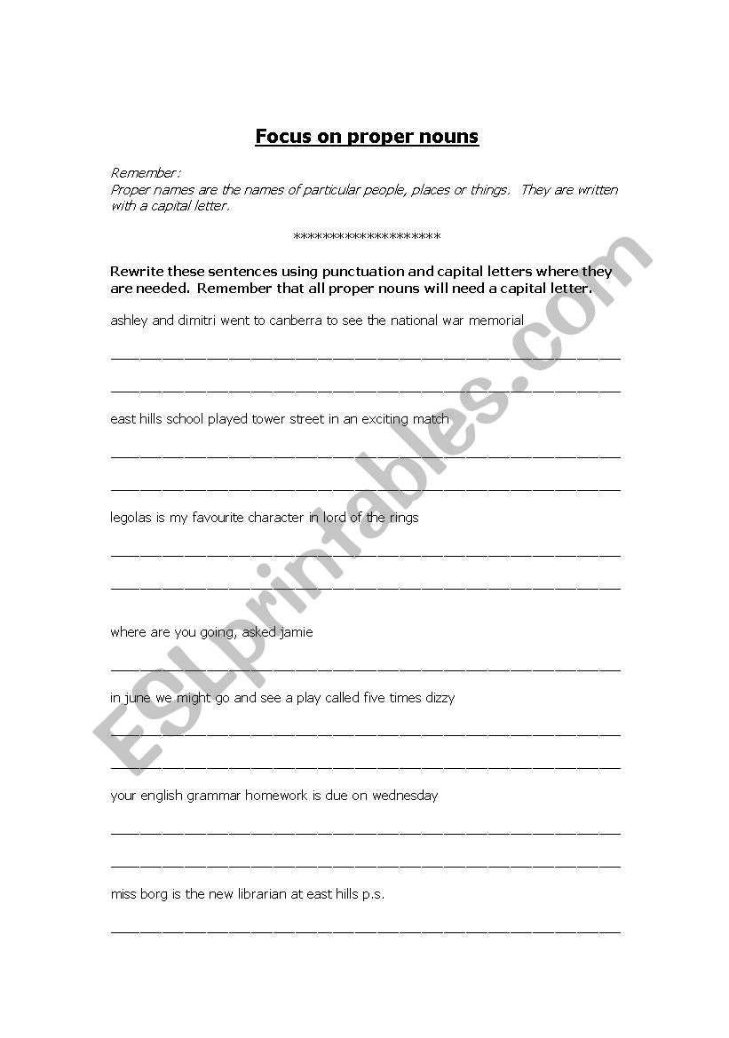 Focus on Proper Nouns worksheet