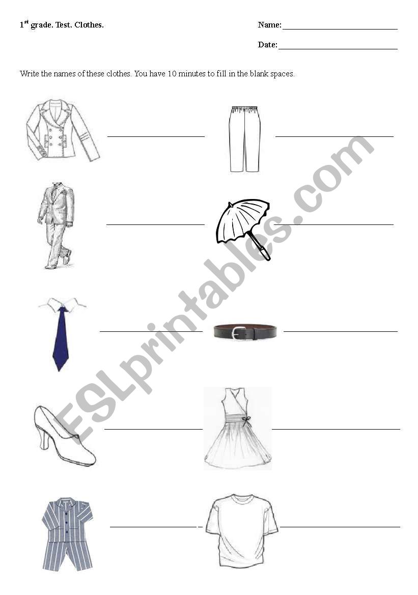 Clothes test worksheet