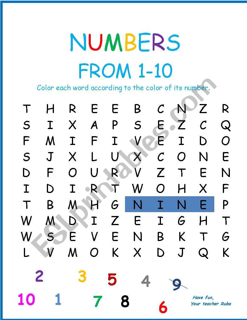 Crossword- Numbers worksheet