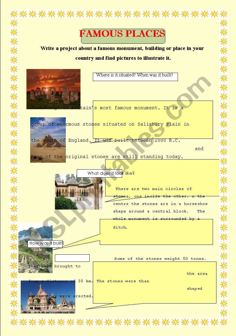 famous places project worksheet