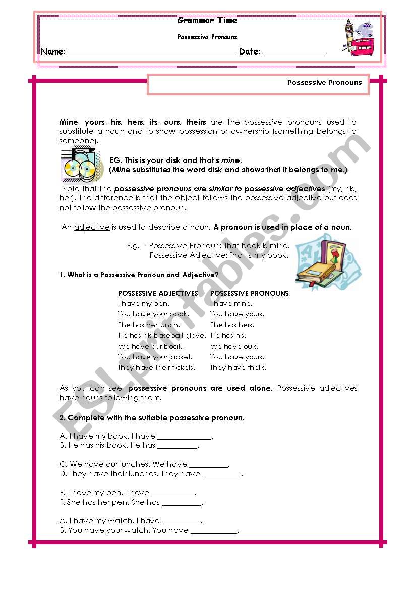 Possessive Pronouns worksheet