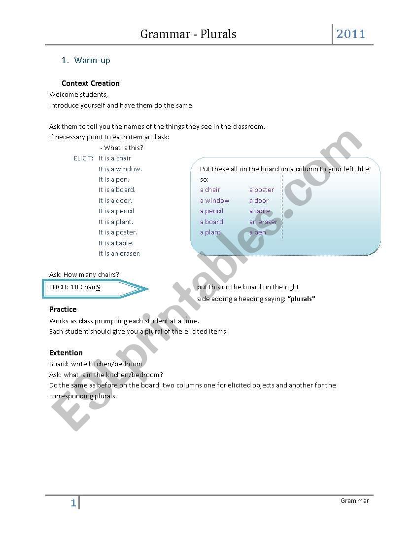 Plurals  worksheet