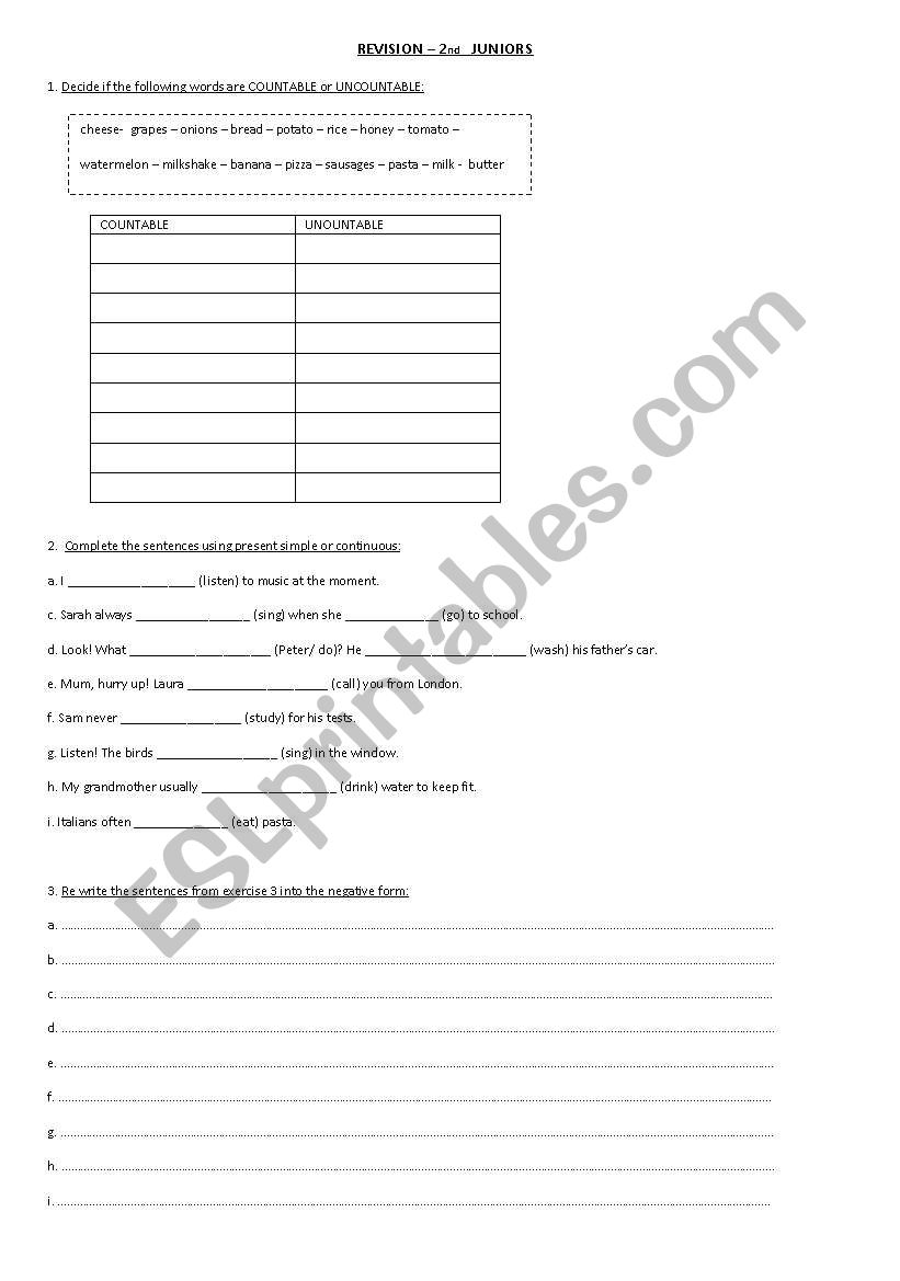 revision exercises worksheet