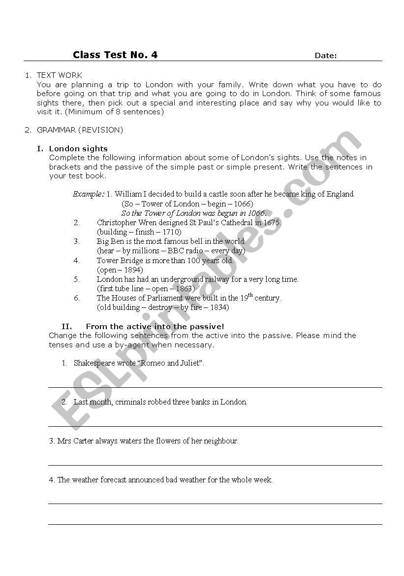 Class test grade 7 worksheet