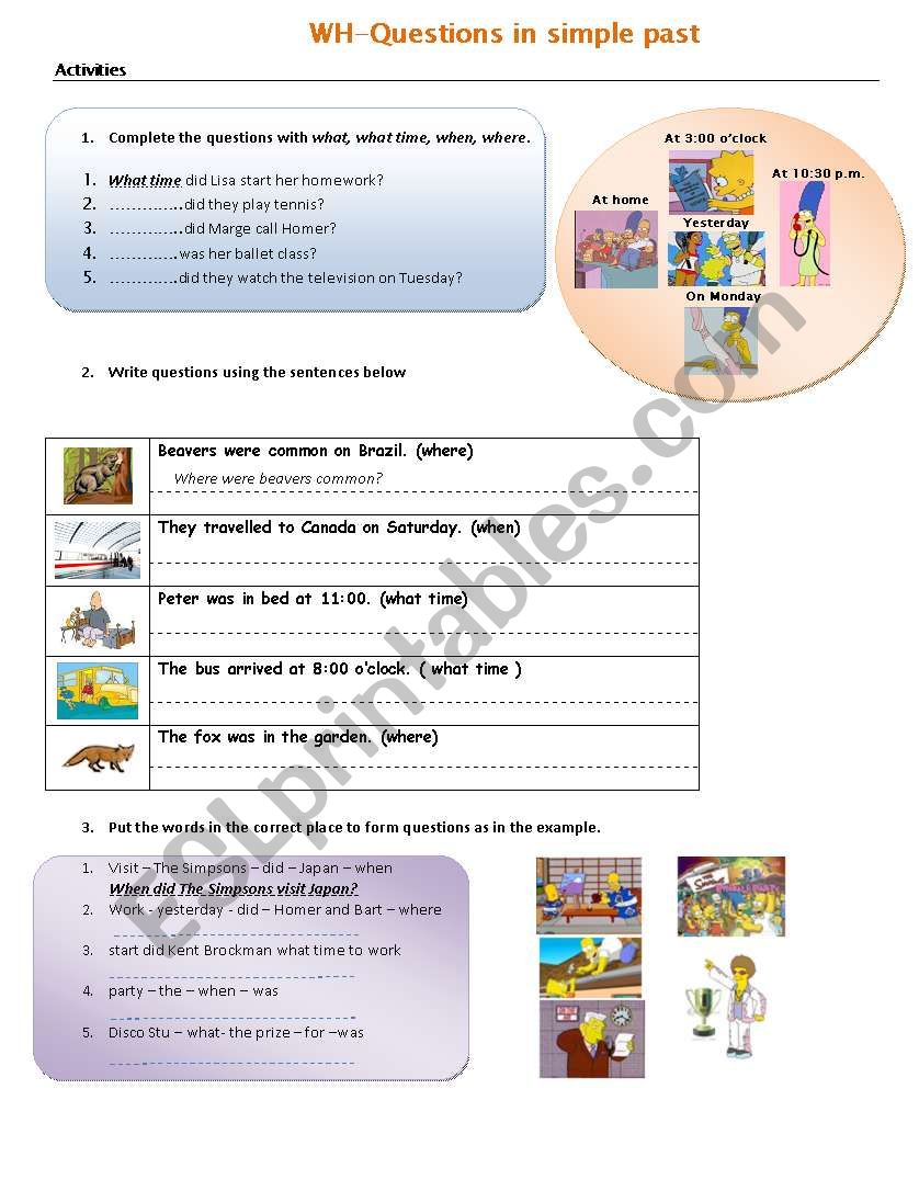 Wh-Questions in simple past worksheet