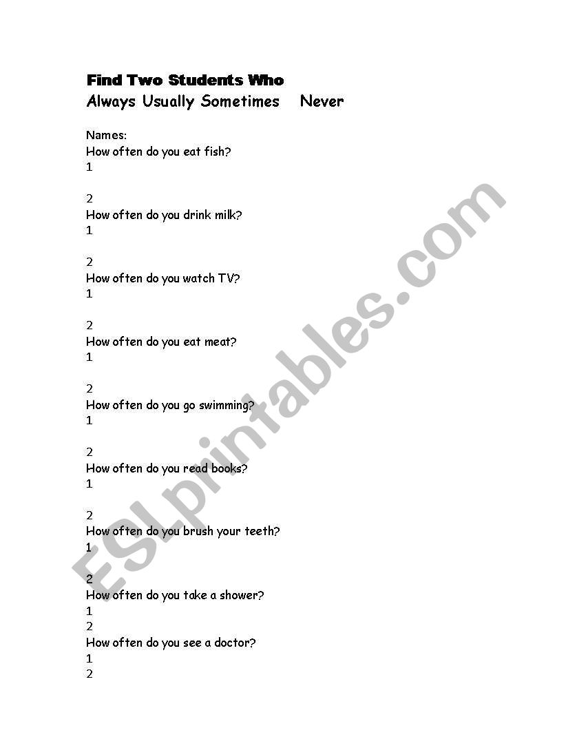 Adverbs of Frequency Question and Answer Activity