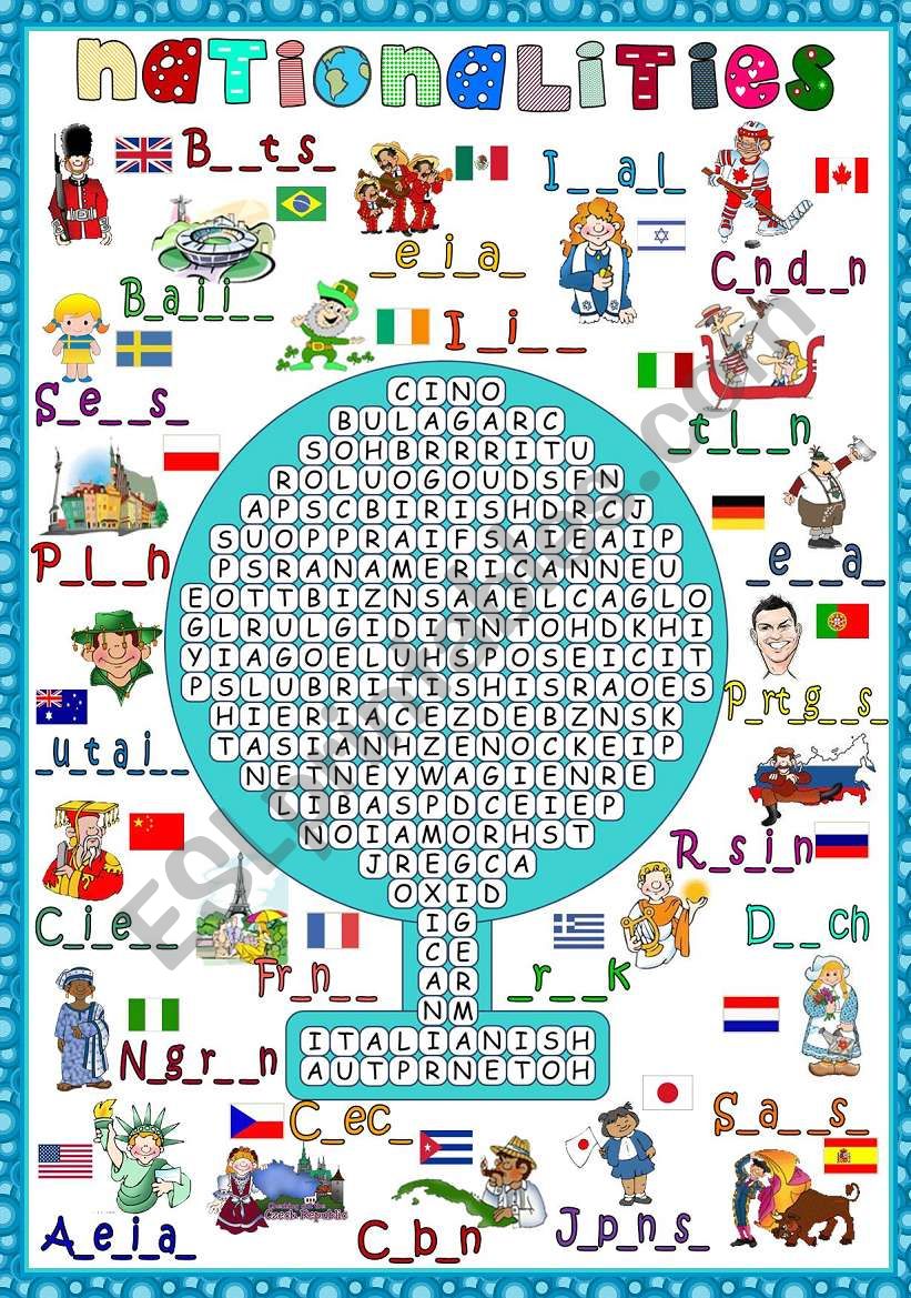 Nationalities - WORDSEARCH  worksheet