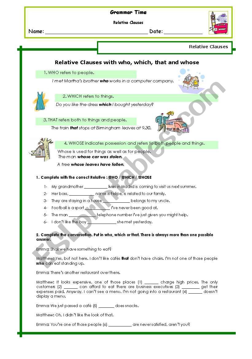 Relative Clauses worksheet