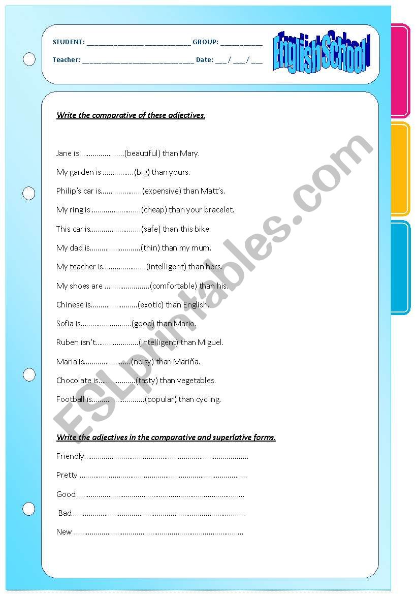 comparatives and superlatives. Seven pages.