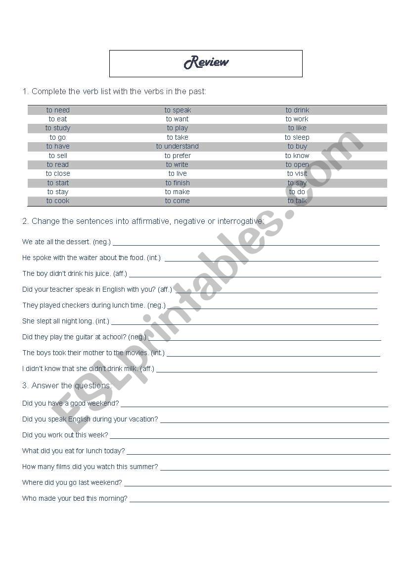 Simple Past worksheet