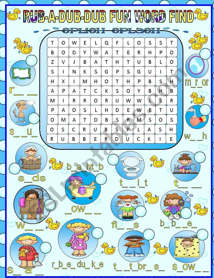 BATHTIME WORD FIND worksheet