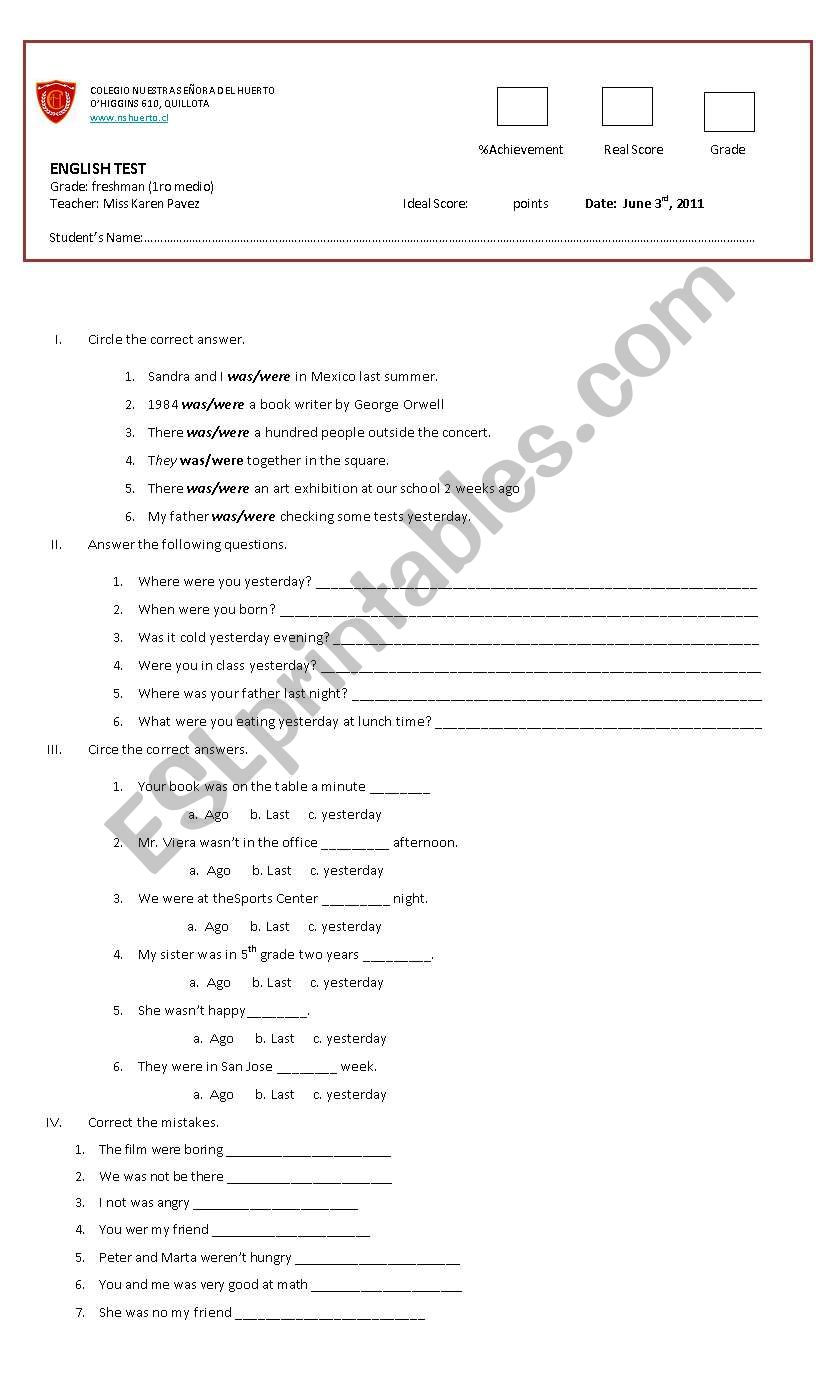 past worksheet