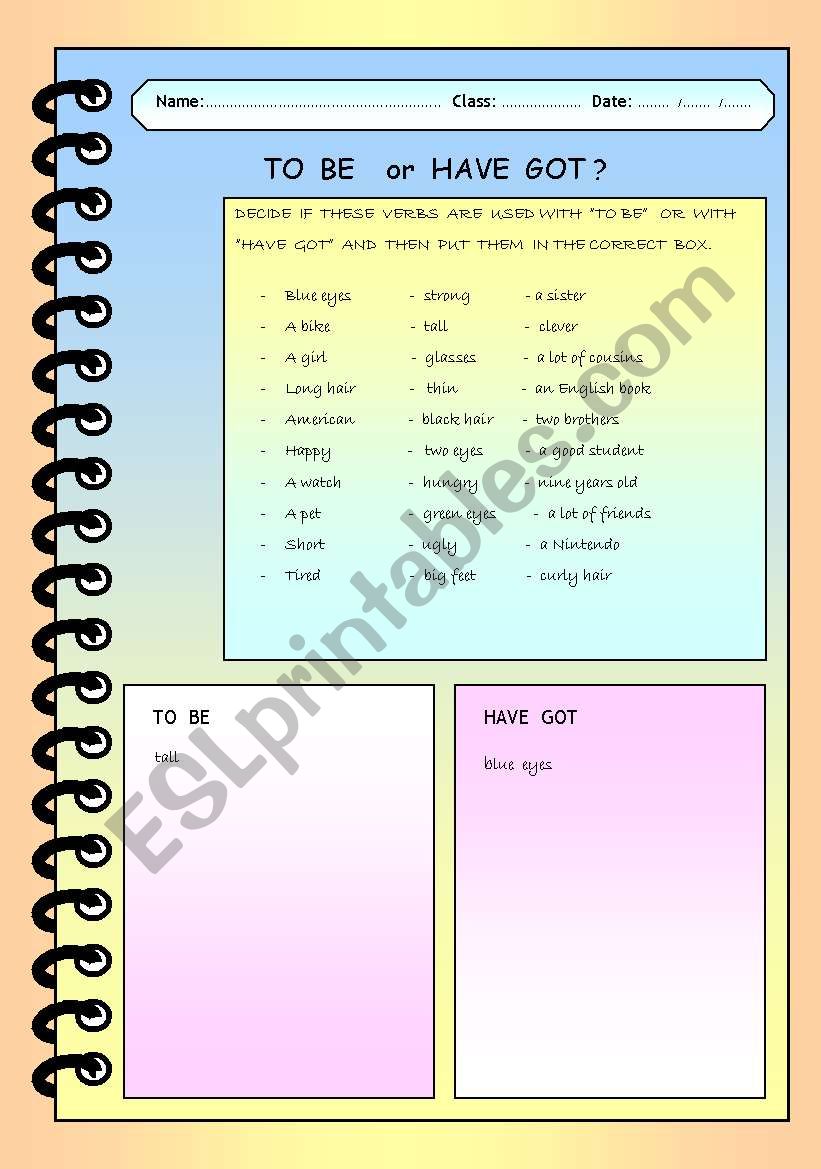 TO  BE   or  HAVE GOT ? worksheet