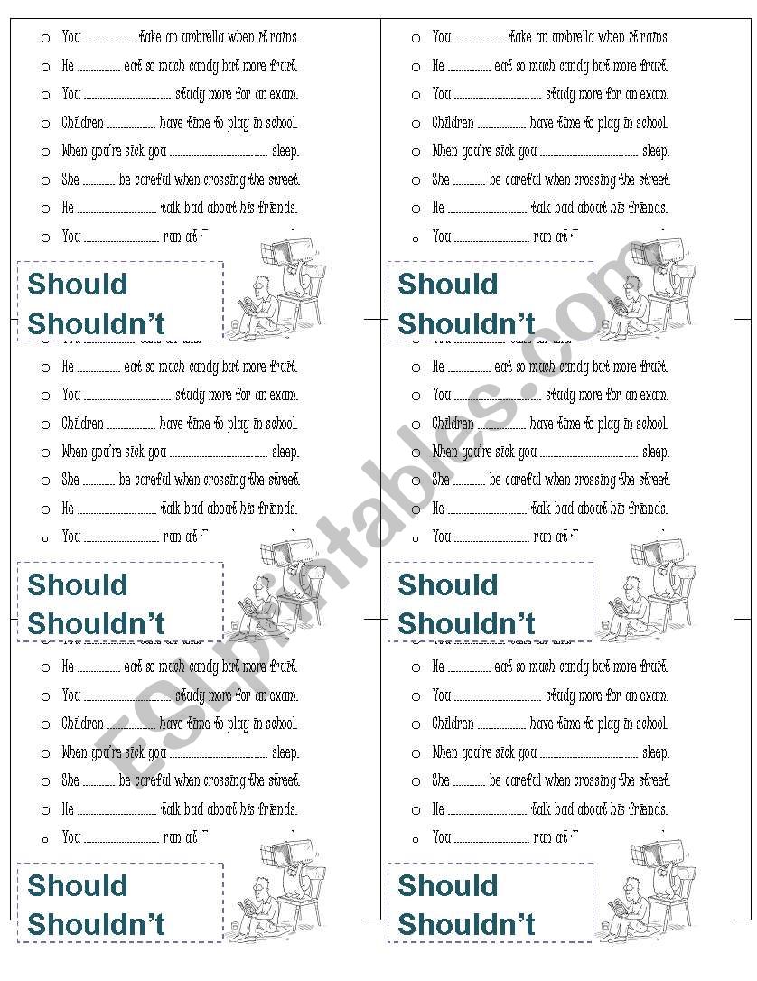 Should and shouldnt  worksheet