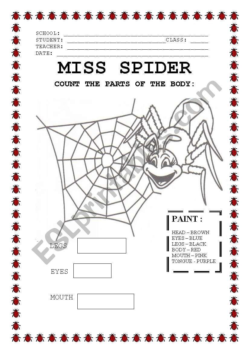 MISS SPIDER worksheet