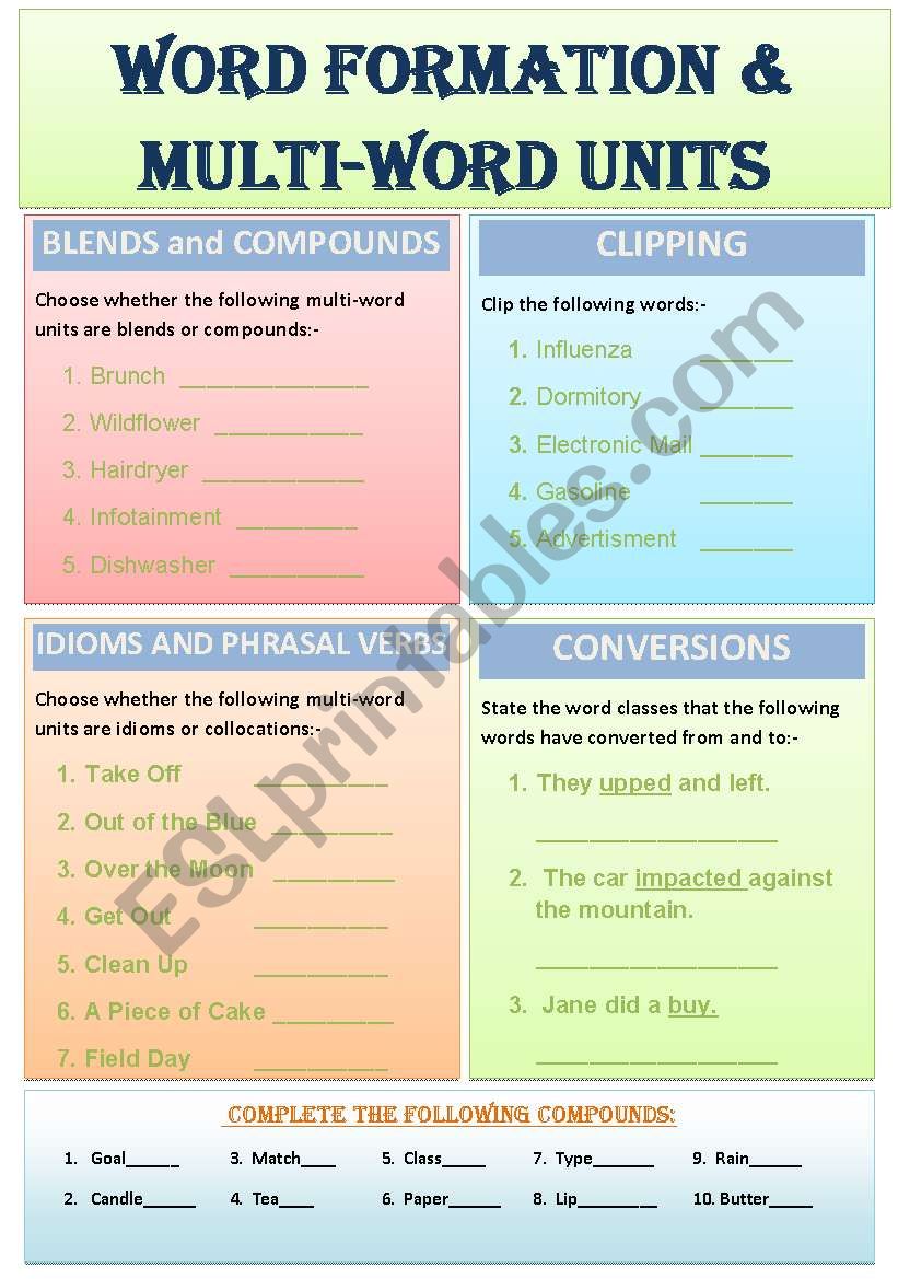 Word Formation and Multi-Word Units: Answers Included