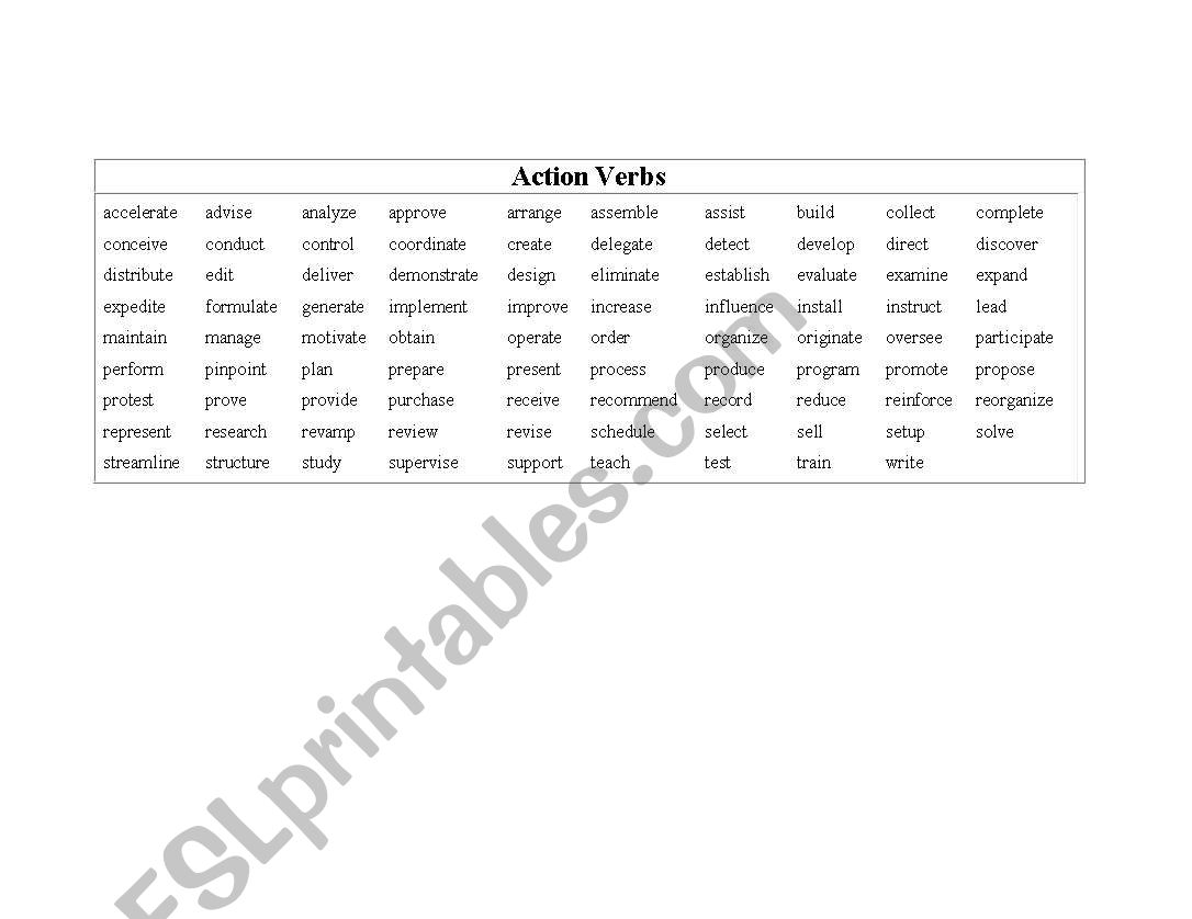 action verbs worksheet