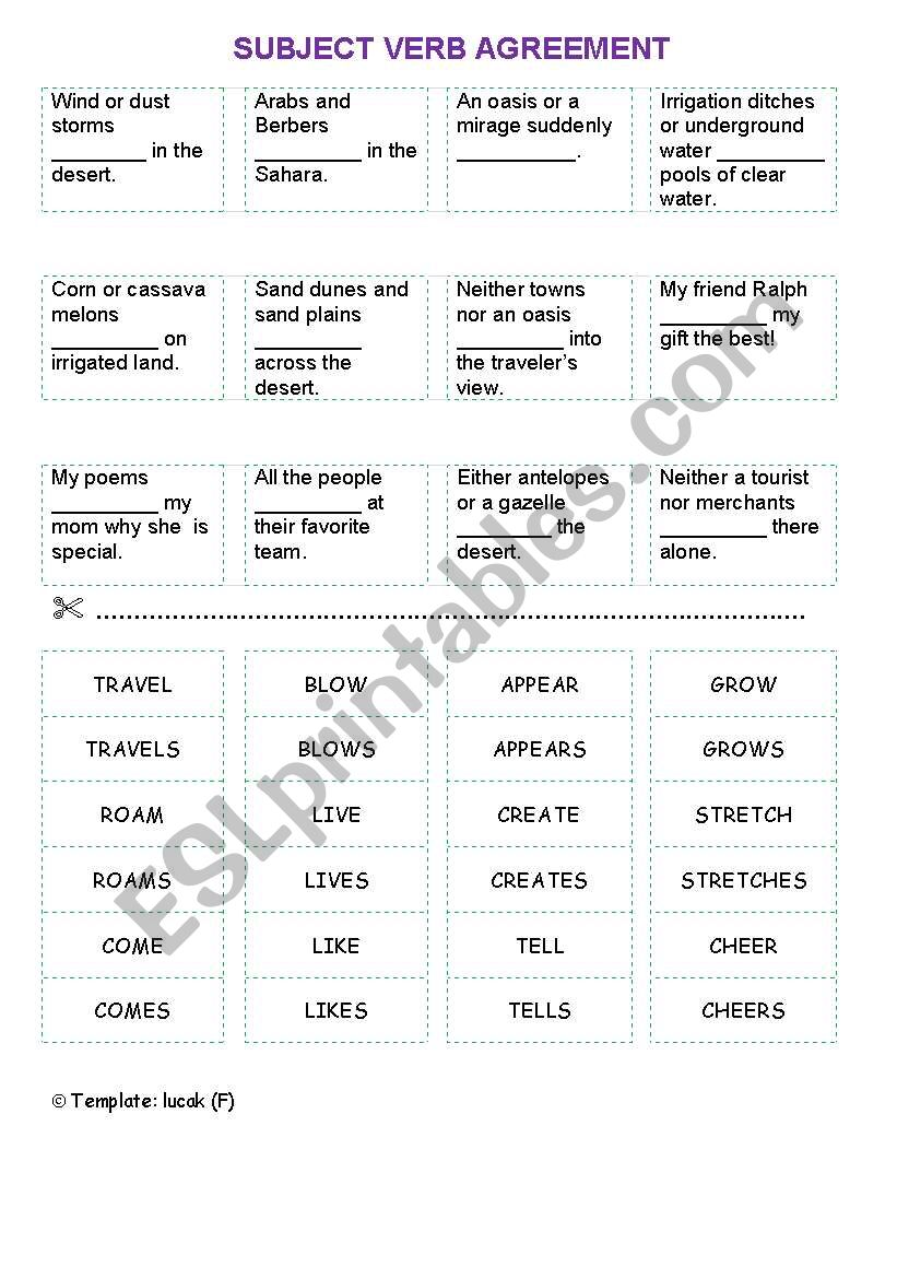 Subject - Verb Agreement worksheet