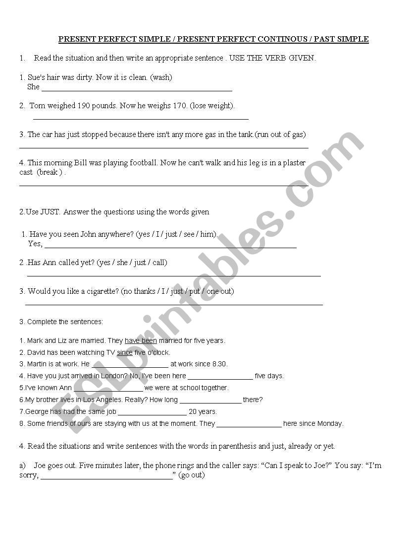 Present Perfect Tense - Exercises