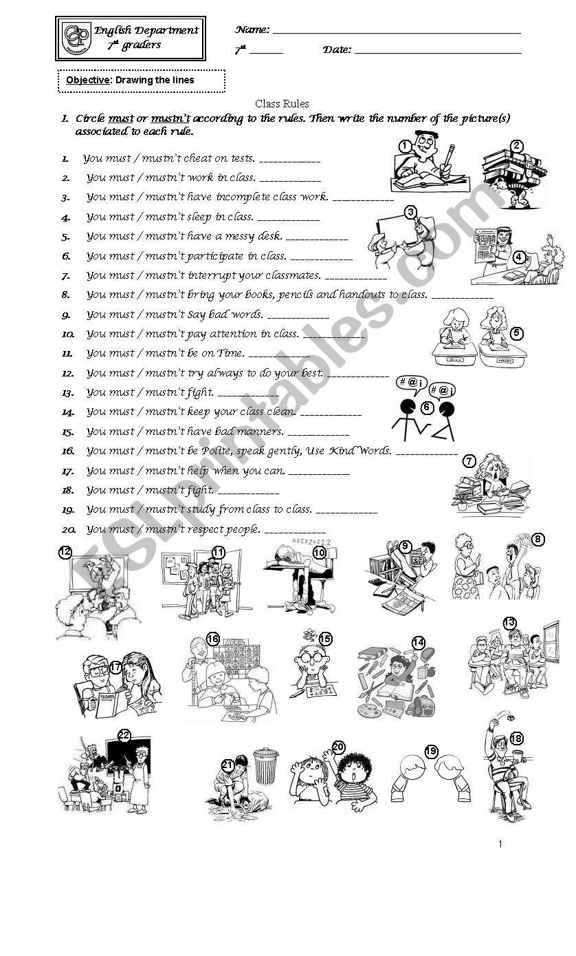 Class Rules worksheet