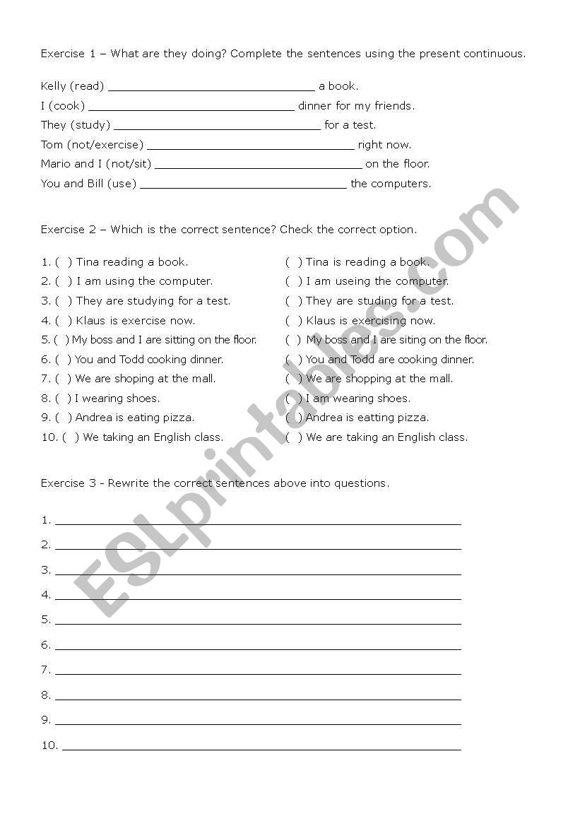 Present Continuous worksheet