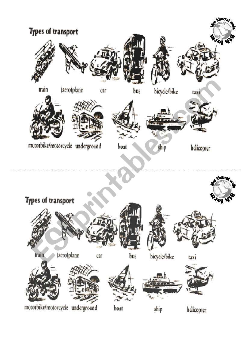 means of transport worksheet