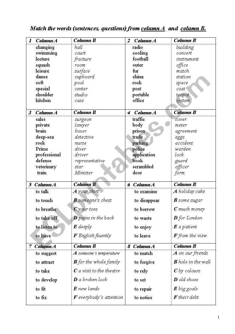 MATCH the words worksheet