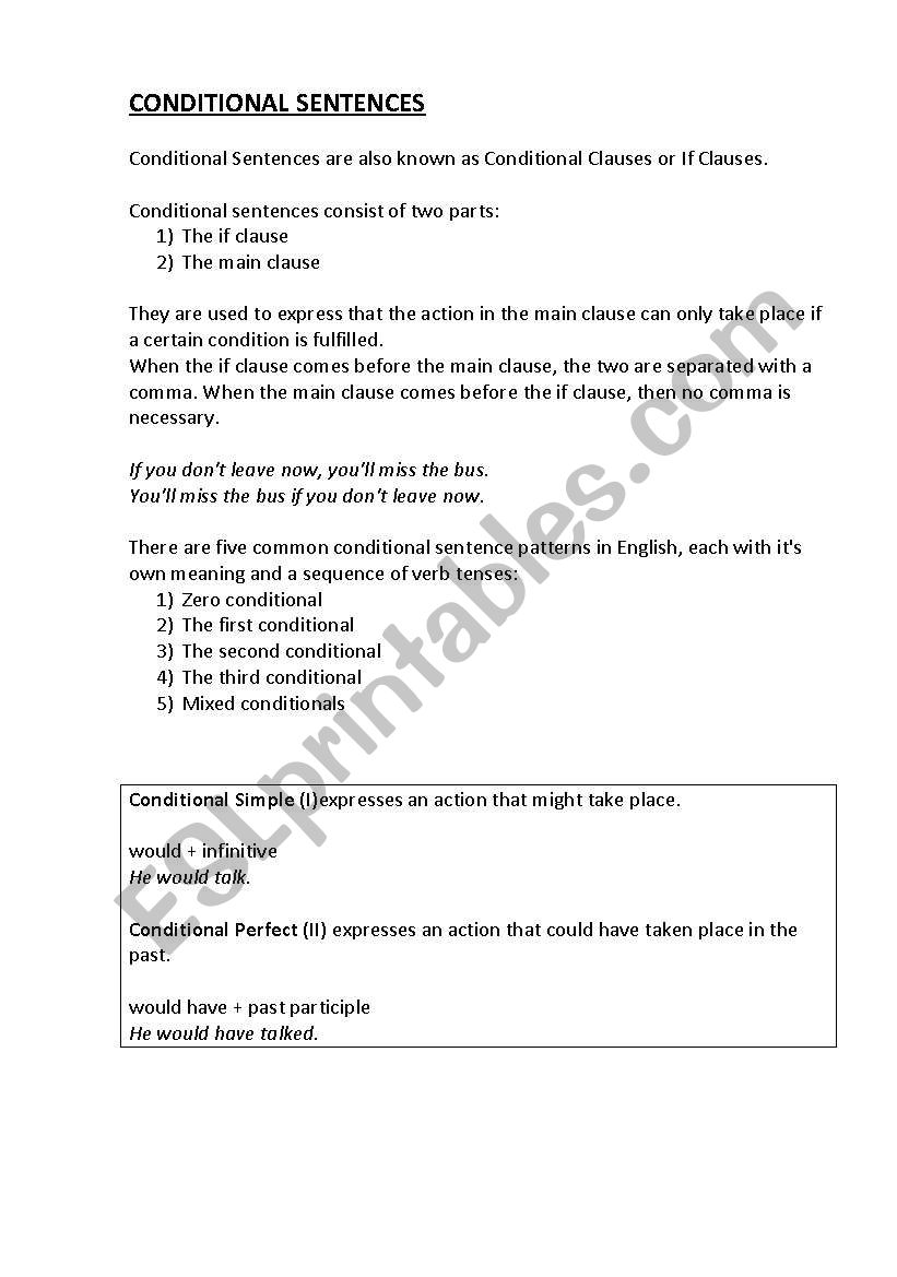 Conditional sentences worksheet