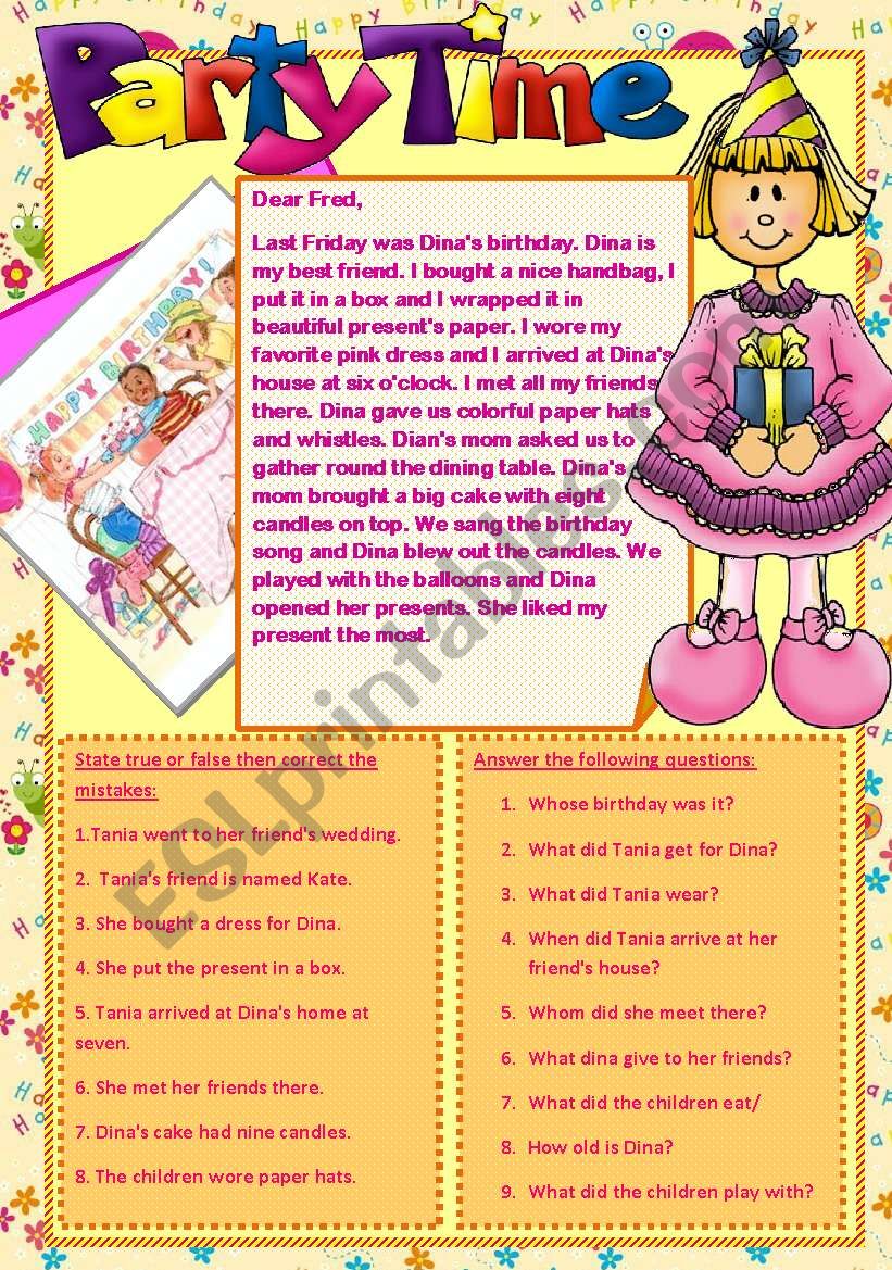 PARTY TIME worksheet