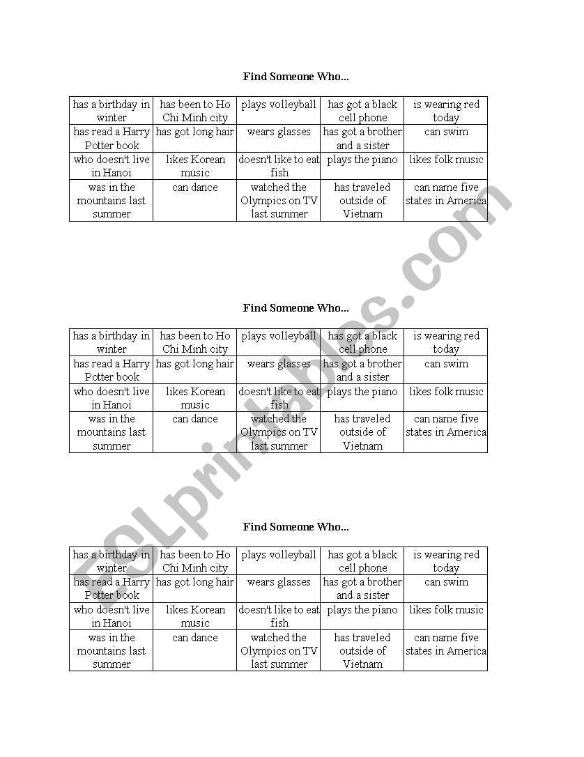 Make Acquaintance worksheet