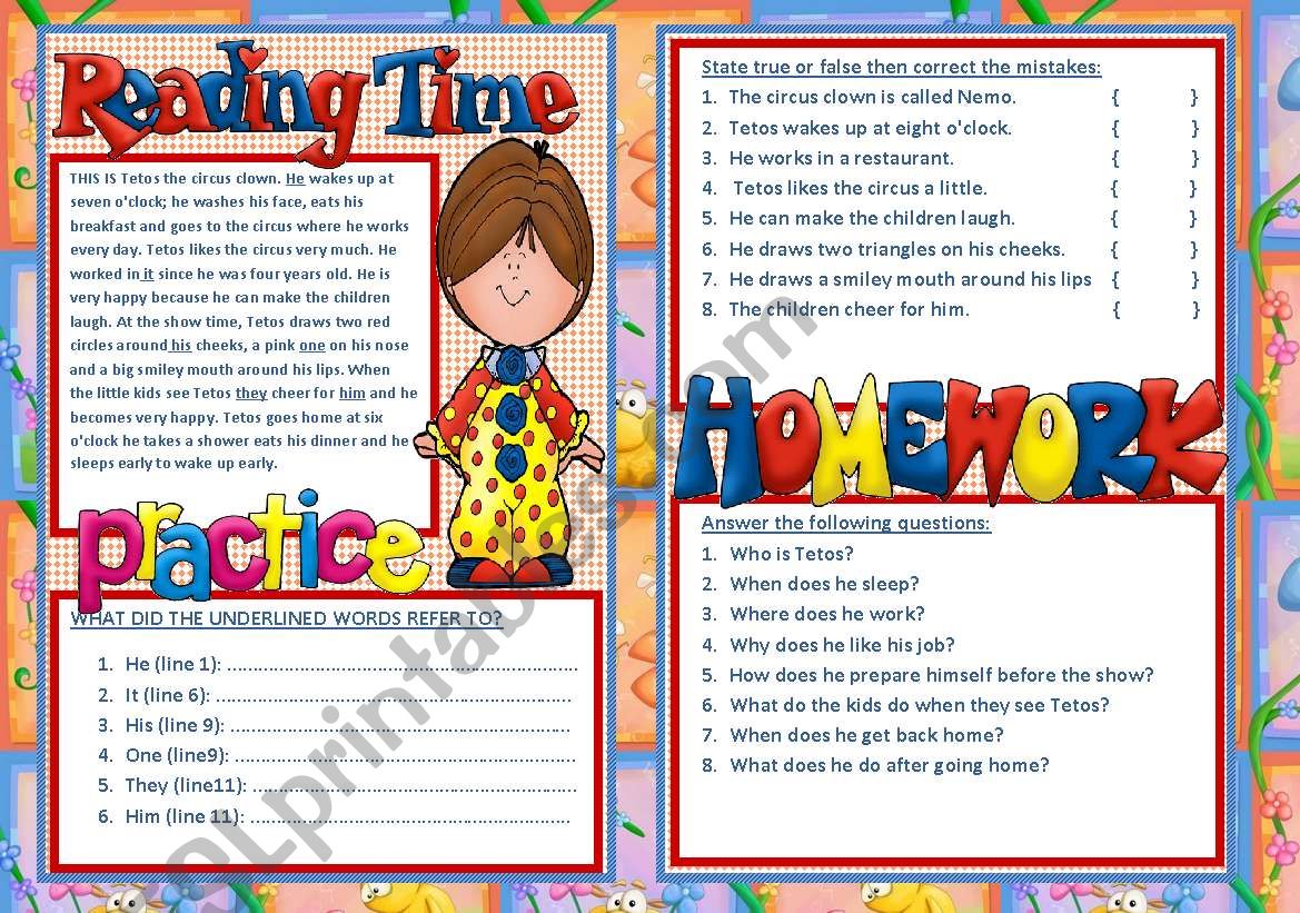 Reading time worksheet