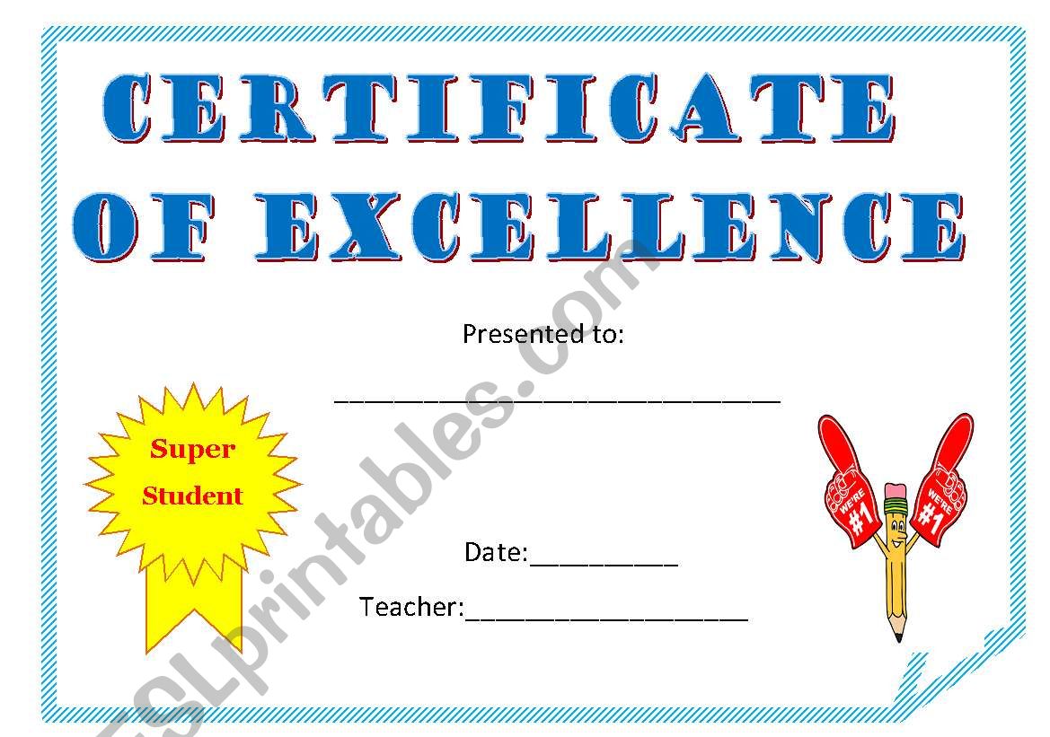 certificate of excellence worksheet