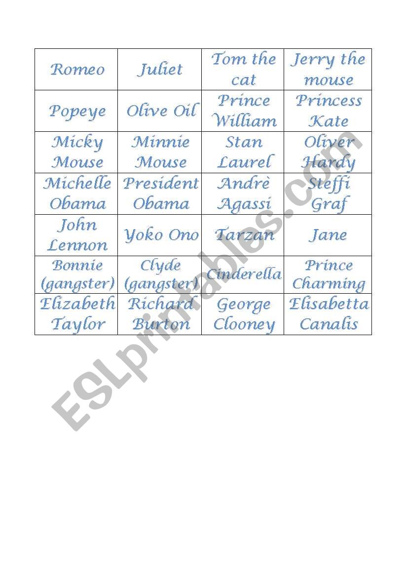 couple game worksheet